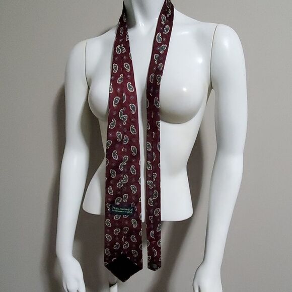 Peter Thomas by Superba Maroon & Green Silk Tie - Picture 3 of 4